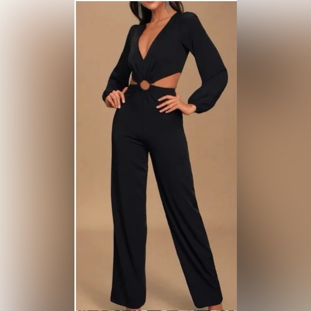 Lulus Vegas Night Out Black Long Sleeve Cutout Jumpsuit NWOT